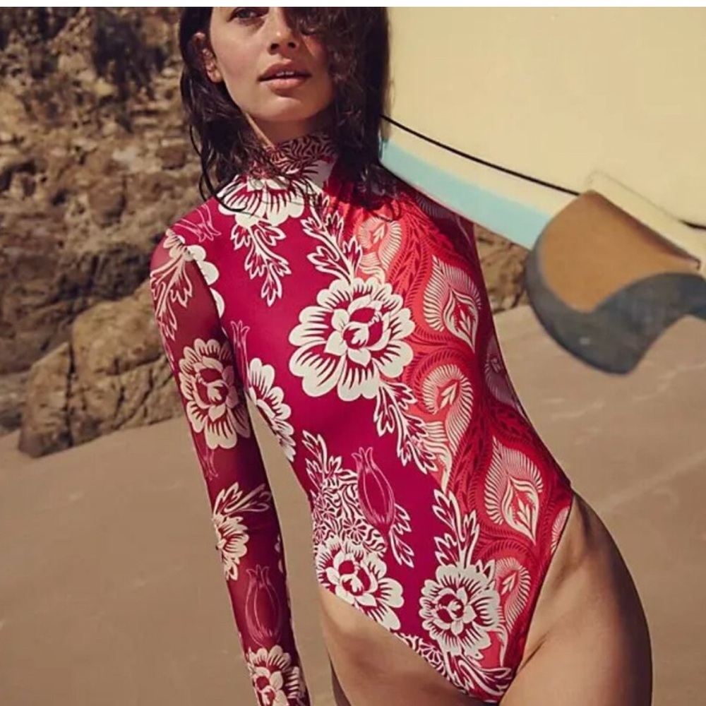 Agua Bendita Red Floral One Piece Swimsuit